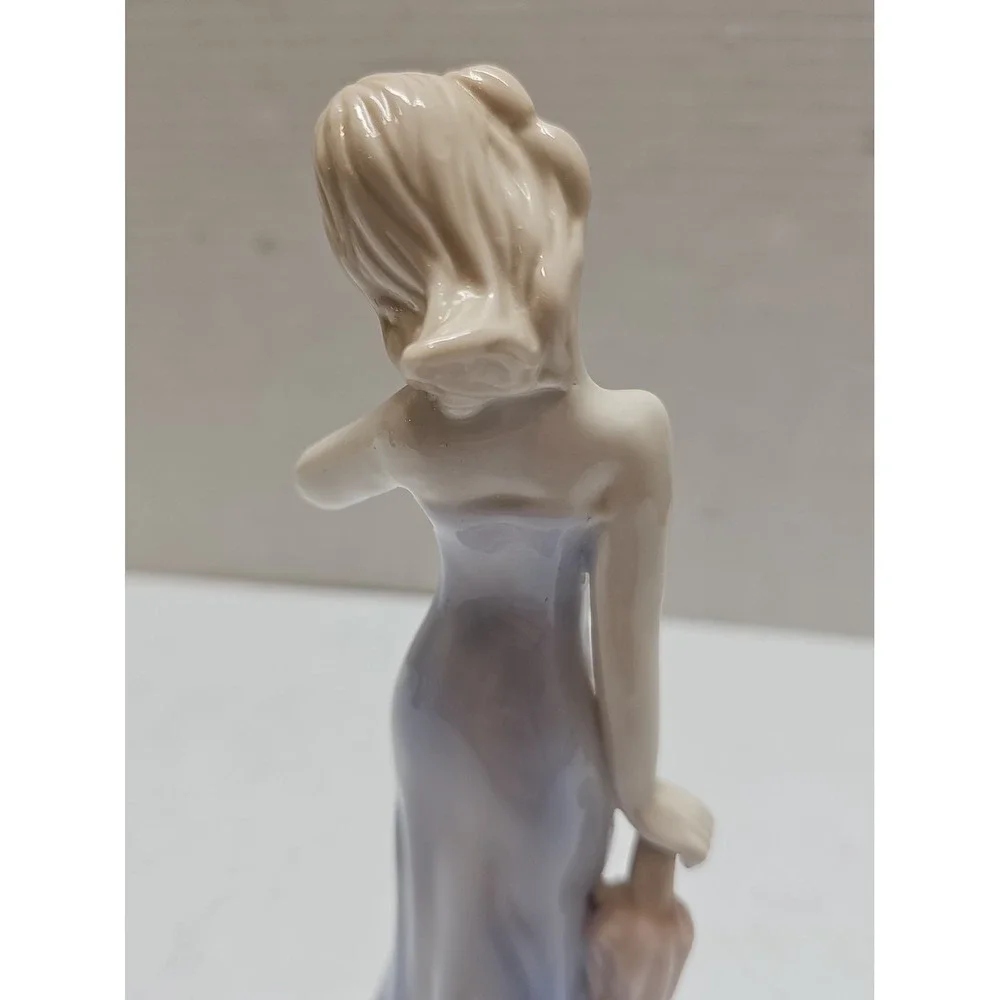 Vintage Ceramic Porcelain Figurine Of Lady In Blue Dress Holding‎ Umbrella 8